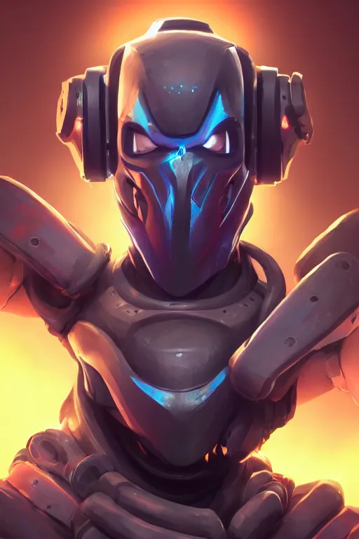 Image similar to epic mask helmet robot ninja portrait stylized as fornite style game design fanart by concept artist gervasio canda, behance hd by jesper ejsing, by rhads, makoto shinkai and lois van baarle, ilya kuvshinov, rossdraws global illumination radiating a glowing aura global illumination ray tracing hdr render in unreal engine 5