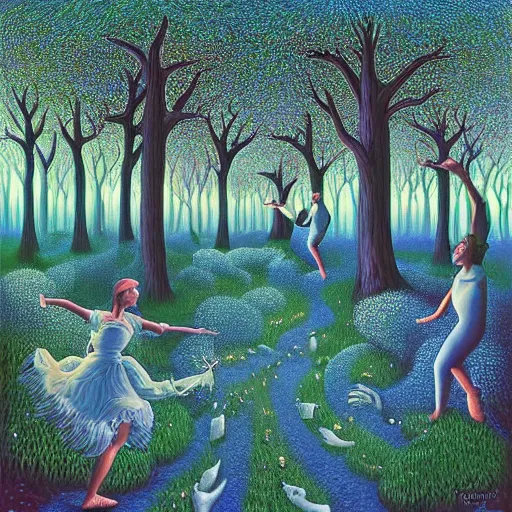 Image similar to dancers in the trippy forest by rob gonsalves