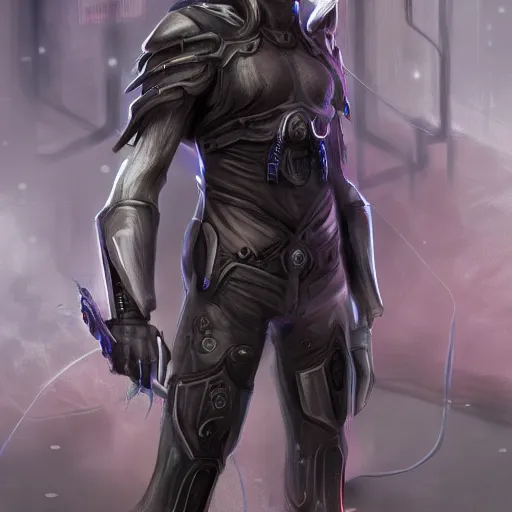 Prompt: a male teenager dark elf with hoofs wear googles, cyberpunk, artstation