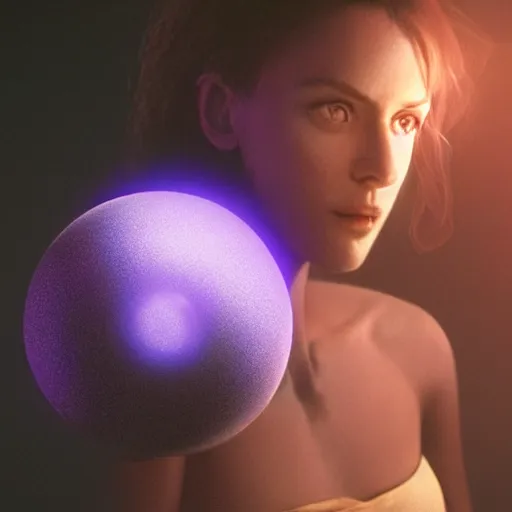 Image similar to centered rule of thirds 5 0 mm film still of a purple orb of radiance and light, 3 d render octane, portrait, sharp focus, art by greg rutkowski and artgerm