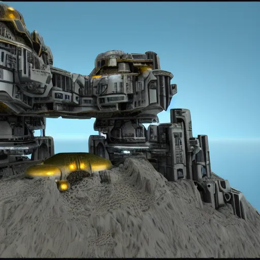 Image similar to scifi imperial base perched on cliffs