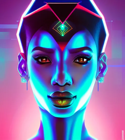 Image similar to symmetry!! egyptian queen of technology, solid cube of light, hard edges, product render retro - futuristic poster scifi, lasers and neon circuits, brown skin beautiful egyptian, queen, intricate, elegant, highly detailed, digital painting, artstation, concept art, smooth, sharp focus, illustration, dreamlike, art by artgerm