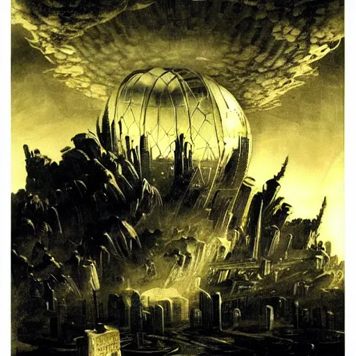 Image similar to enormous flying city in a faberge egg, sky, steampunk, fantasy art, masterpiece, hugh ferriss, digital, peder balke