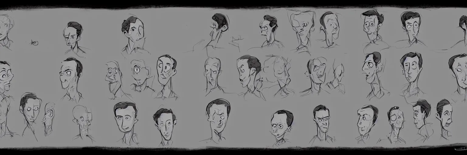 Image similar to character study of julian lage and jim parsons, clear faces, innocent, naive, character sheet, fine details, concept design, contrast, kim jung gi, pixar and da vinci, trending on artstation, 8 k, full body and head, turnaround, front view, back view, ultra wide angle