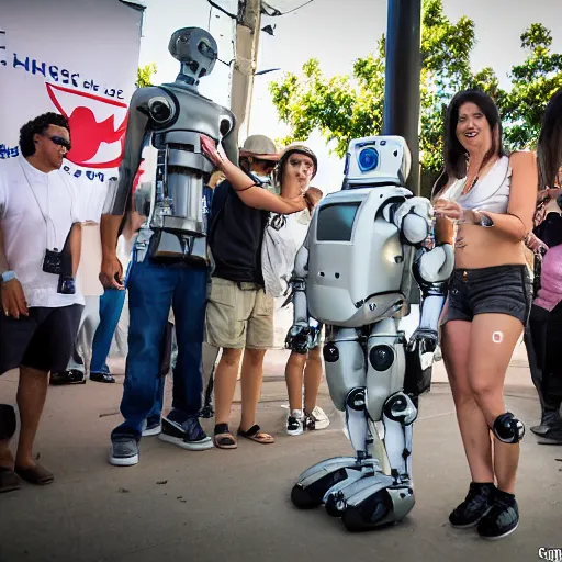 Image similar to LOS ANGELES, CA July 7 2025: Happy Open-Source Transhumanist Cyborg Robot Convention, Cute Robot Best in show awards for cybernetic being