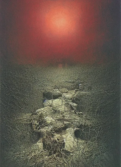 Image similar to critical instability by beksinski and salvadore dali