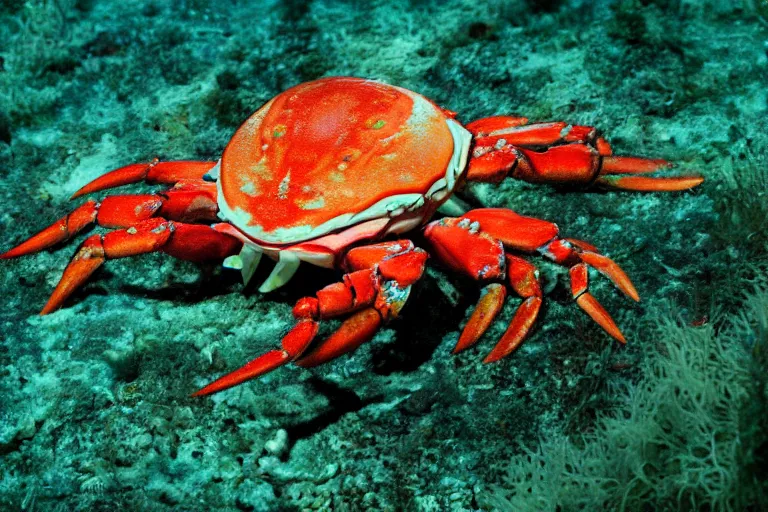 Prompt: cute anime - crab underwater, in 2 0 1 2, bathed in the the glow of a crt television, crabcore, low - light photograph, photography by tyler mitchell