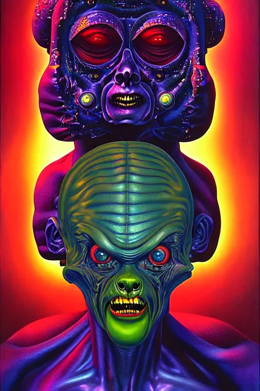 Prompt: a hyperrealistic painting of a cinematic space opera horror by chris cunningham, lisa frank, richard corben, highly detailed, vivid color,