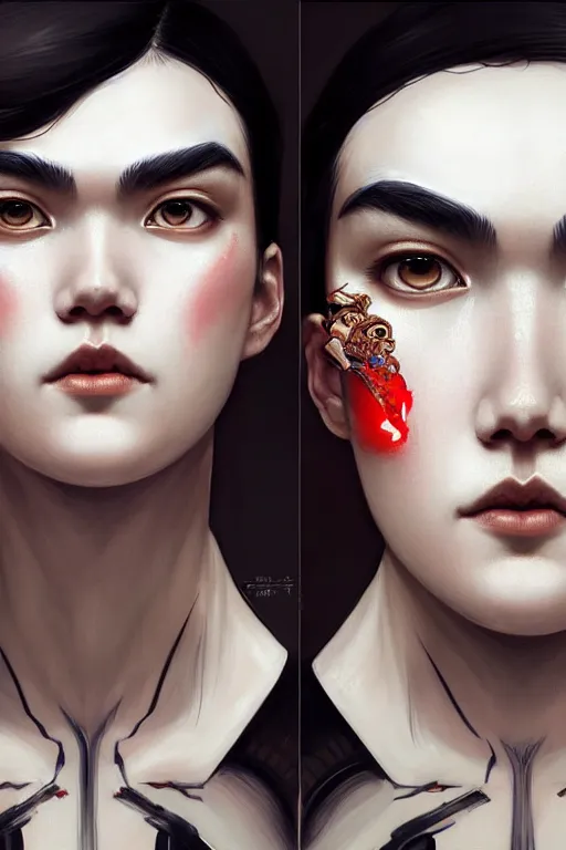 Image similar to symmetry!! portrait of tao okamoto in the style of god of war, machine parts embedded into face, intricate, elegant, highly detailed, digital painting, artstation, concept art, smooth, sharp focus, illustration, art by artgerm and greg rutkowski and alphonse mucha, 8 k