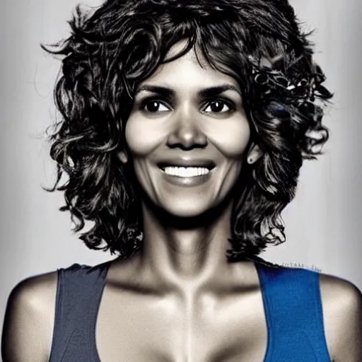 Image similar to an anthropomorphic blueberry with the face of halle berry