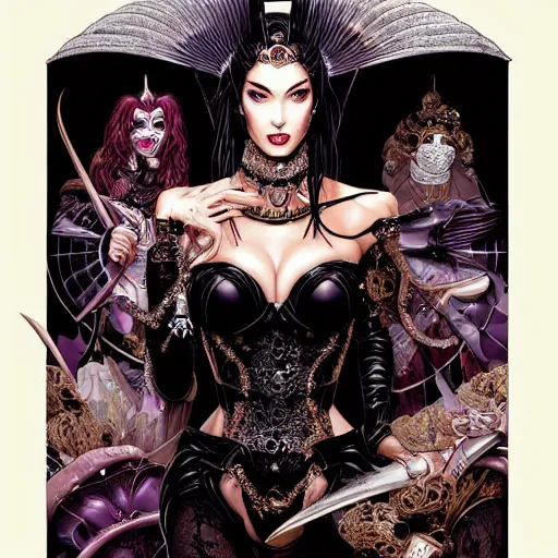 Prompt: portrait of megan fox wearing venetian mask and clothes, symmetrical, by yoichi hatakenaka, masamune shirow, moebius and dan mumford, ayami kojima, takato yamamoto, barclay shaw, karol bak, yukito kishiro