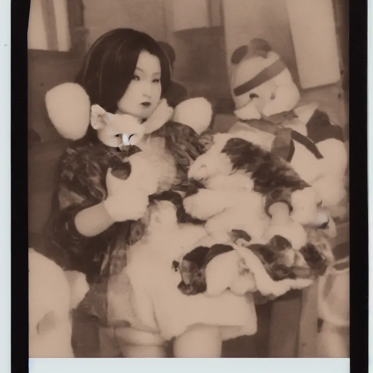 Prompt: Polaroid photo of Rika furude fumo plush in the backrooms