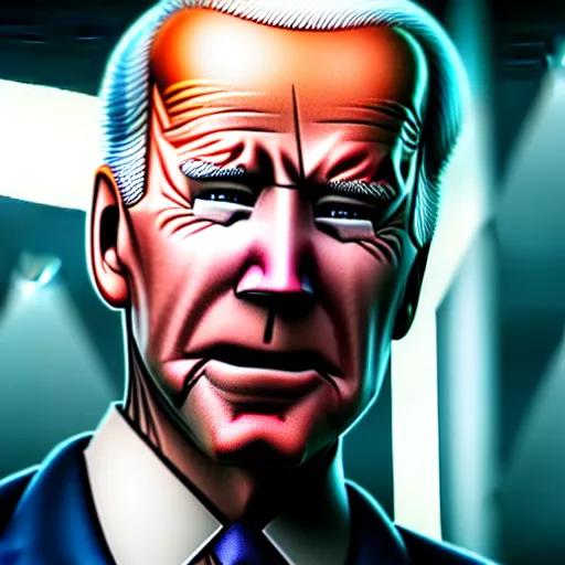 Image similar to photo portrait of joe biden as gordon freeman in half - life 2, splash art, movie still, detailed face, photorealistic facial features, cinematic lighting, dramatic, octane render, long lens, shallow depth of field, bokeh, anamorphic lens flare, 8 k, hyper detailed, 3 5 mm film grain