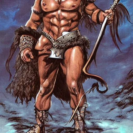 Image similar to conan the barbarian in the style of conan the barbarian by frank frazzetta