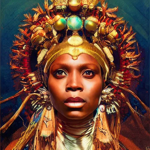 Image similar to Puma Badu as a goddess , A stunning masterpiece, Highly Detailed, Photorealism, by Greg rutkowski, Sachin Teng, Thomas Kindkade, Alphonse Mucha, Norman Rockwel