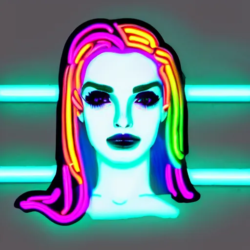 Prompt: a neon head sign of kim petras glowing rainbow neon energy, artstation trending