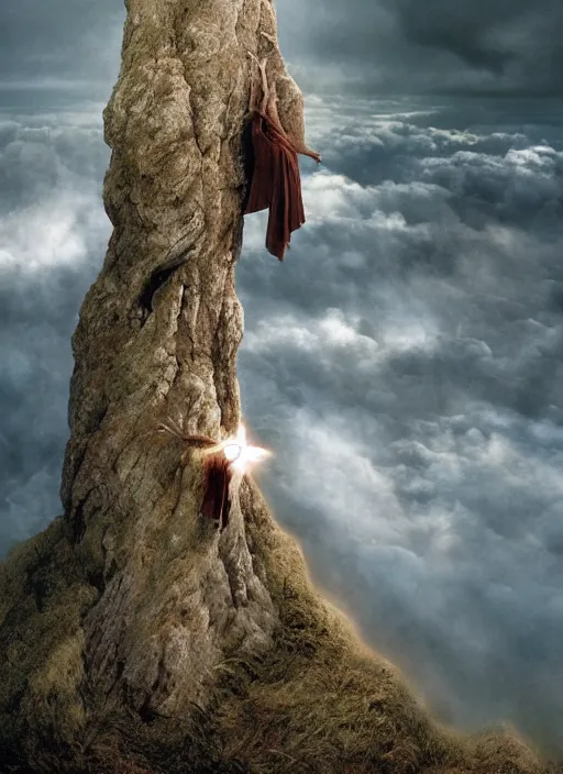 Image similar to close-up portrait action shot of Nicole Kidman hanging from a cliff ridge, Les Edwards, Zdzislaw Beksinski, Carl Gustav Carus, John Harris, Michal Karcz, Zhang Kechun, Mikko Lagerstedt, Scott Listfield, Steven Outram, Jessica Rossier