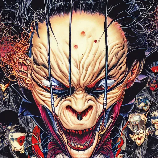 Image similar to portrait of crazy spawn the violator, symmetrical, by yoichi hatakenaka, masamune shirow, josan gonzales and dan mumford, ayami kojima, takato yamamoto, barclay shaw, karol bak, yukito kishiro