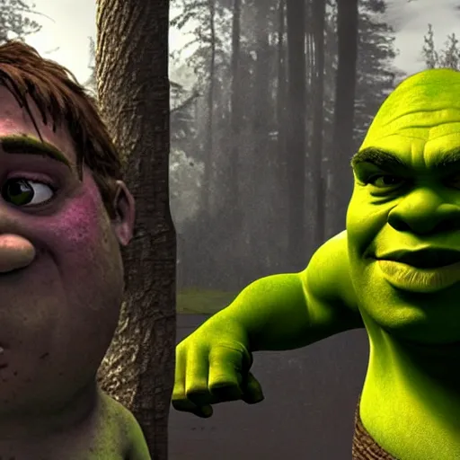 Image similar to Shrek in The Walking Dead 4K quality photorealism