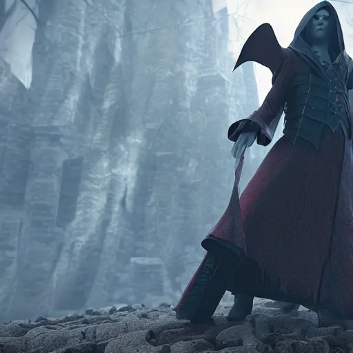 Image similar to vampire wizard in noble clothes unreal engine octane render, perfect composition, dramatic lighting