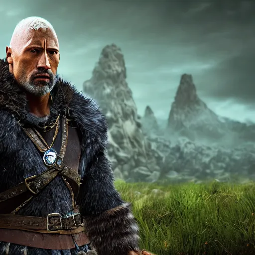 Prompt: a digital art portrait of dwayne johnson as ancient druid mage, dark souls witcher character sheet, 4 k, ultra detail, volumetric lighting, unreal engine, octane render