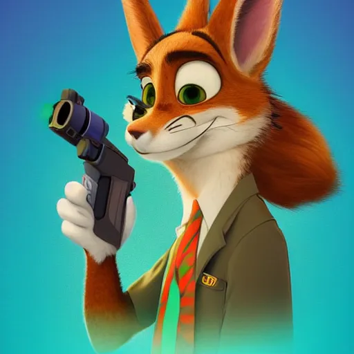 Image similar to “portrait of a cartoon animal, zootopia movie style, pointing a laser gun at the camera, digital art, 4k, award winning”