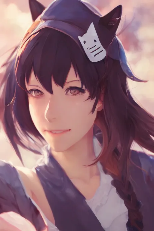 Prompt: a very cute cowgirl with cat ears, single subject, medium shot, ambient lighting, visible and detailed face, by makoto shinkai, stanley artgerm lau, wlop, rossdraws