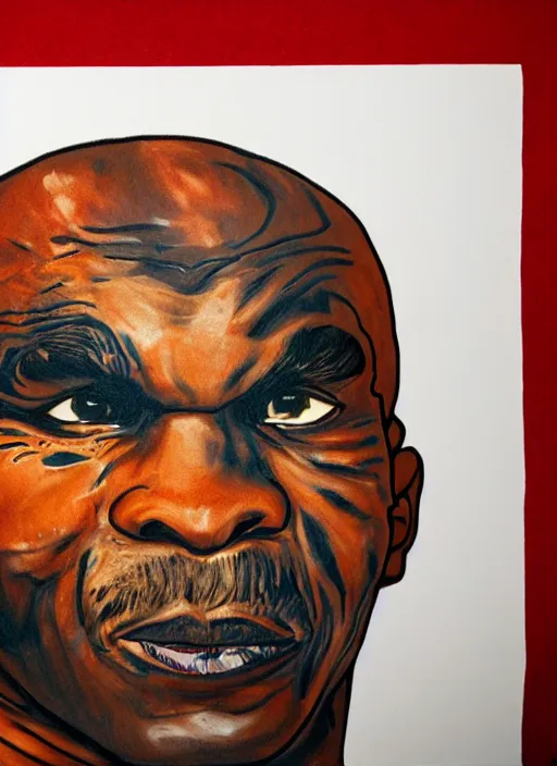 Image similar to a photorealistic portrait of mike tyson's face constructed from chicken cutlets.