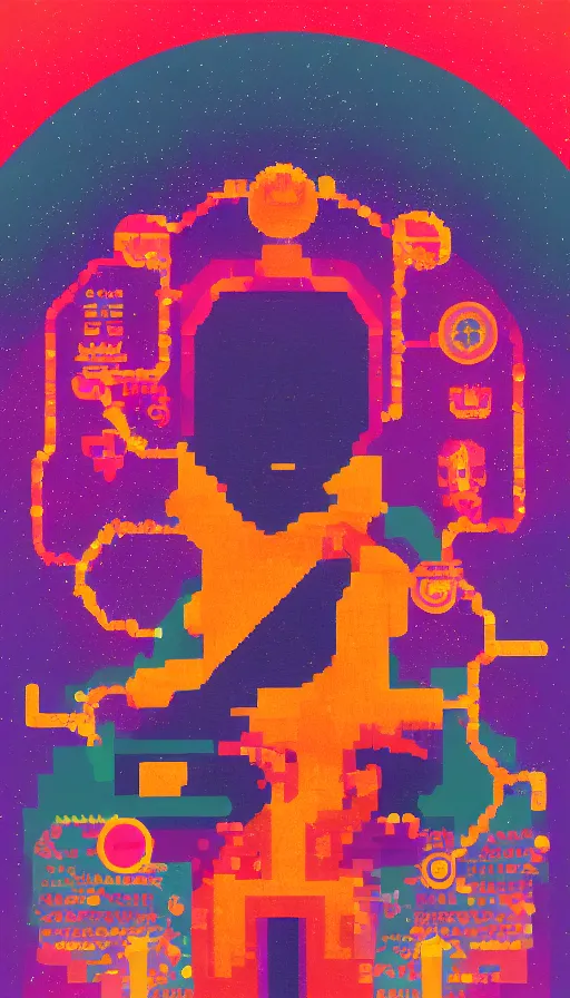 Prompt: portrait of a digital shaman, by kurzgesagt,