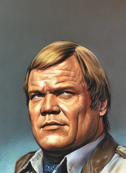 Image similar to portrait of Joe Don Baker from Mitchell (1975), highly detailed, centered, solid color background, digital painting, artstation, concept art, smooth, sharp focus, vintage grainy 1970s illustration, Basil Gogos, donato giancola, Joseph Christian Leyendecker, Les Edwards, Ed Repka, Wayne Barlowe,