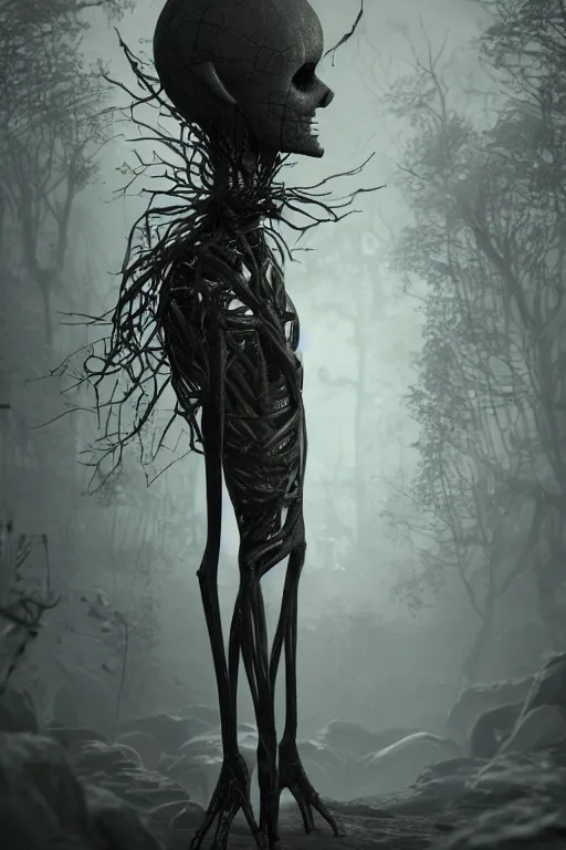 Prompt: slender man in the corner of the dark room, hypermaximalistic, high details, cinematic, 8k resolution, beautiful detailed, insanely intricate details, artstation trending, octane render, unreal engine