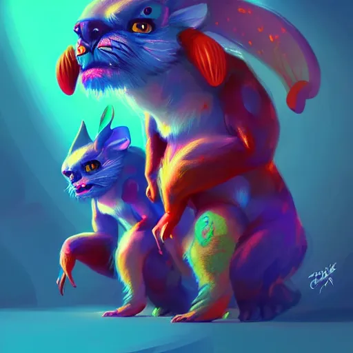 Image similar to cute creatures. bright art masterpiece artstation. 8k, sharp high quality illustration in style of Jose Daniel Cabrera Pena and Leonid Kozienko, magical colored theme, concept art by Tooth Wu,