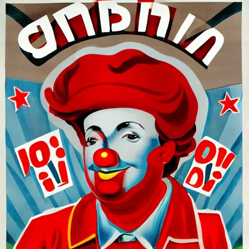 Prompt: young man as communist clown, soviet propaganda style poster