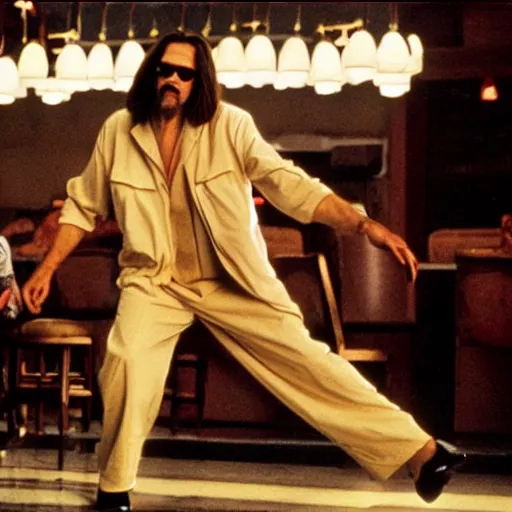 Image similar to jim carrey as the dude as the big lebowski, movie still