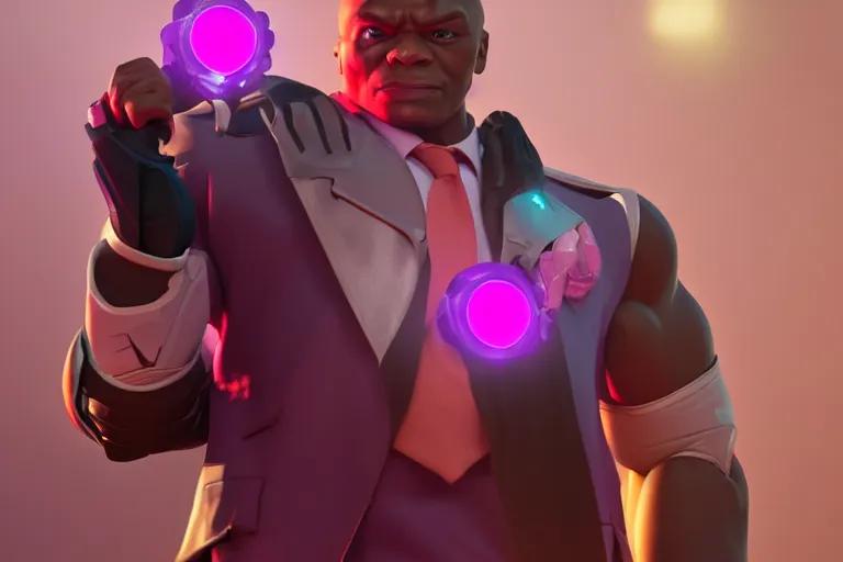 Image similar to doomfist, pink blazer, overwatch game, digital art, high detailed, unreal engine, artstation, 3 d render