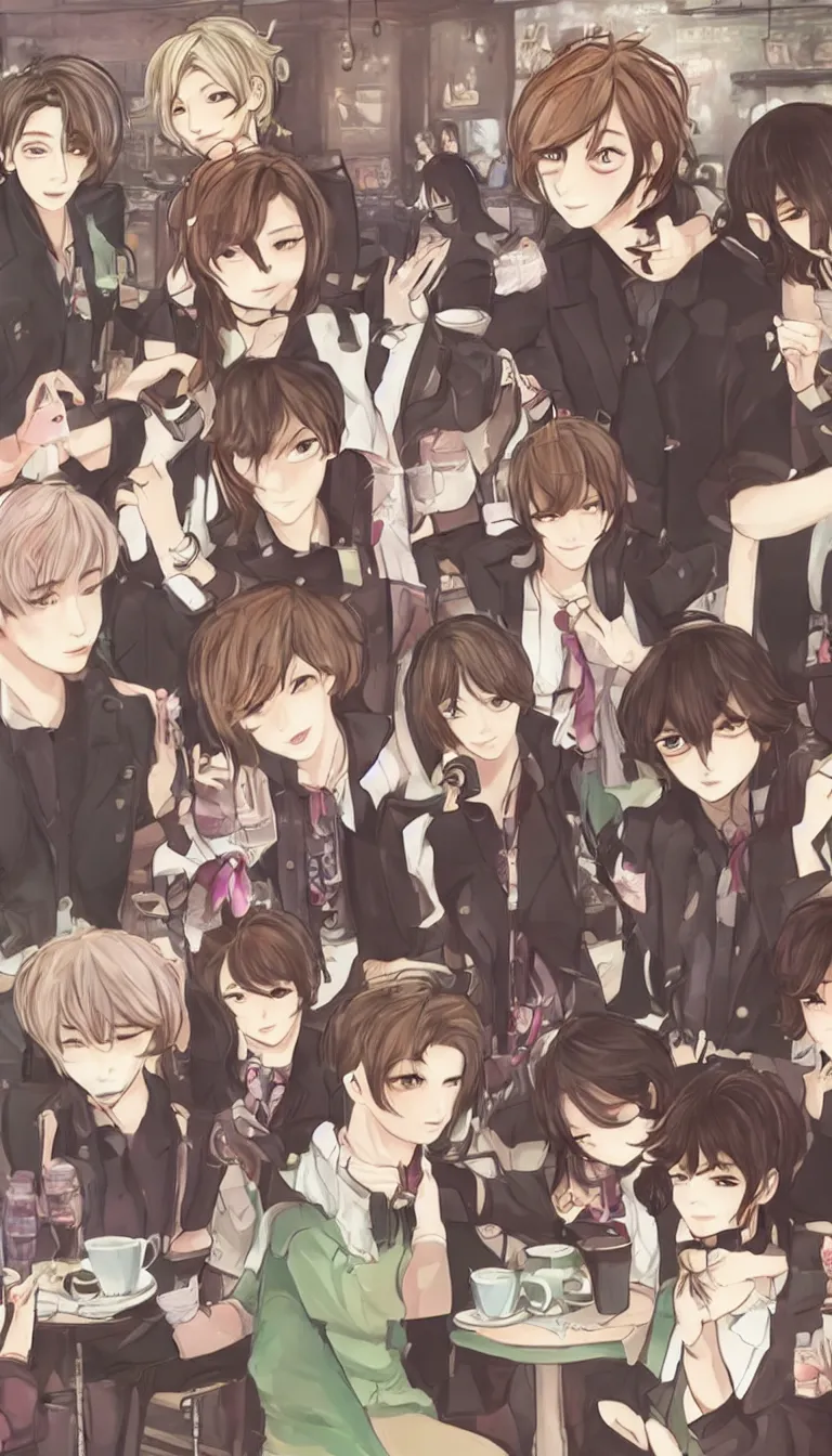 Image similar to otome game that takes place in a cafe