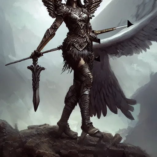 Image similar to valkyrie standing triumphantly atop a pile of bones, epic fantasy, insane details, illustration, artstation, intricate, sharp focus, elegant, concept art