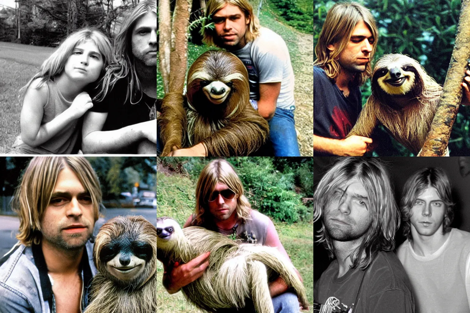 Prompt: kurt cobain and a sloth sitting