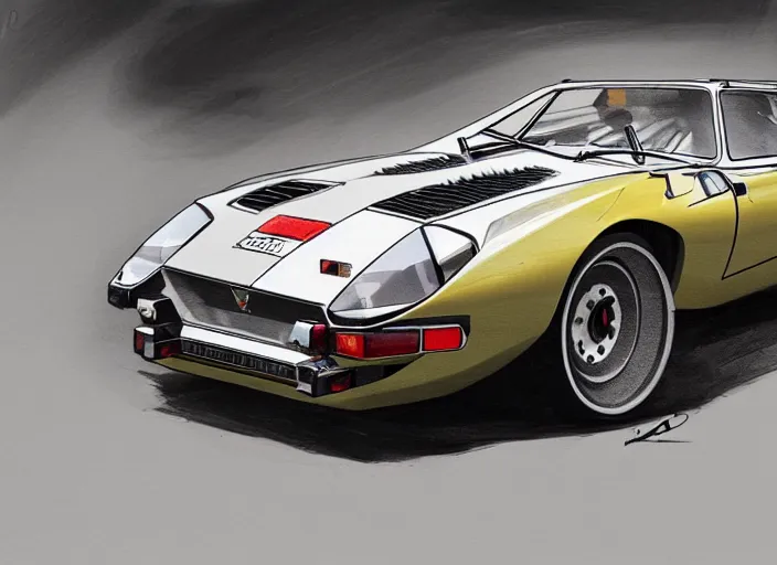 Image similar to a blending, amalgamation and detailed combination of a lamborghini countach, datsun 2 6 0 z and a jaguar e - type, concept art, round headlights, 8 k, highly detailed, trending on art station