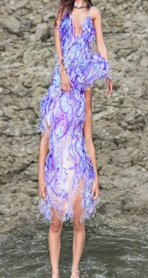 Image similar to Olivia Rodrigo wearing a jellyfish dress, Professional Model, Fashion Advertising Campaign