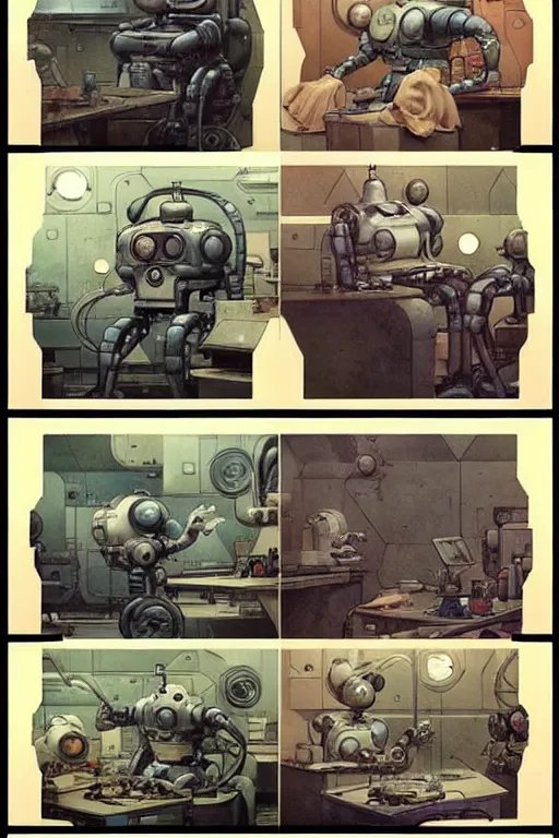 Prompt: comic book circles page layout ( ( ( ( ( 1 9 5 0 s retro future robot lab interior. muted colors. ) ) ) ) ) by jean - baptiste monge!!!!!!!!!!!!!!!!!!!!!!!!!!!!!!