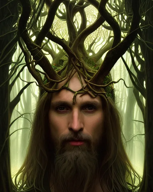 Image similar to symmetry portrait of king of ent of fangorn forest, glam, fae, fireflies, forest background, intricate, elegant, highly detailed, digital painting, artstation, concept art, smooth, sharp focus, illustration, art by artgerm and greg rutkowski and fra angelico and alphons mucha