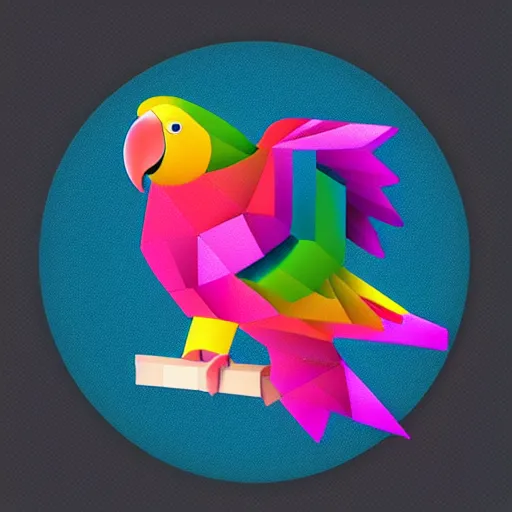 Image similar to isometric vector low poly rainbow parrot icon, blackbackground, cgsociety, 2 dimensional