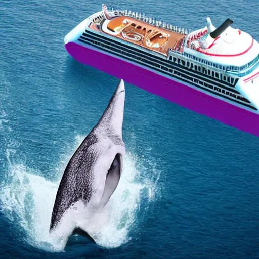 Image similar to a giant shark swallowing a cruise ship
