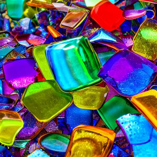 Prompt: pile of broken rainbow glass, vibrant colors, photography, cinematic