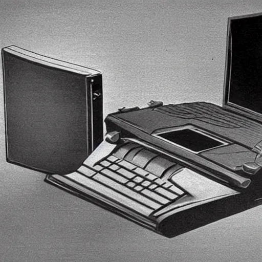 Image similar to a laptop from the year 1 9 5 2, concept art