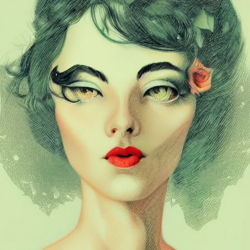 Image similar to a portrait in the style of anna dittmann and charles dana gibson and virgil finlay.