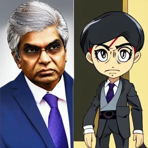 Image similar to ranil wickramasinghe in the style of a villain in anime