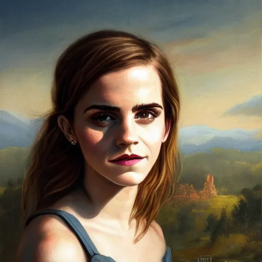 Image similar to a portrait of emma watson in a scenic environment by mohrbacher peter