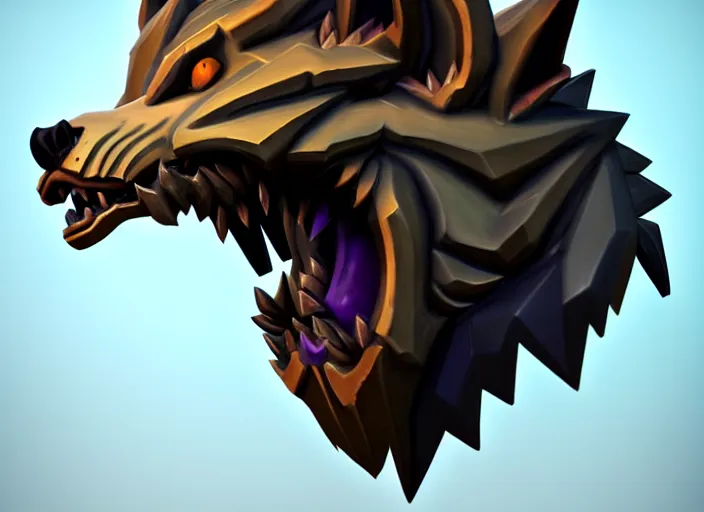 Image similar to wolf head, stylized stl, 3 d render, activision blizzard style, hearthstone style, darksiders art style, greg rutkowski style